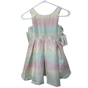NWT Topophilia Girl's 6 Rainbow Sparkle Striped Metallic Party Dress NEW Big Bow